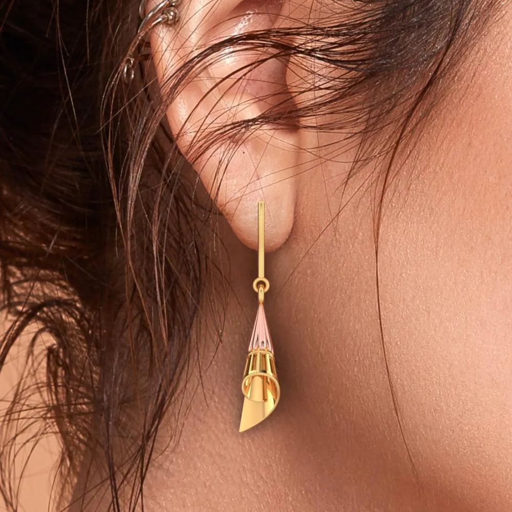 18k Gold Conical Earrings With A Hint Of Yellow Gold