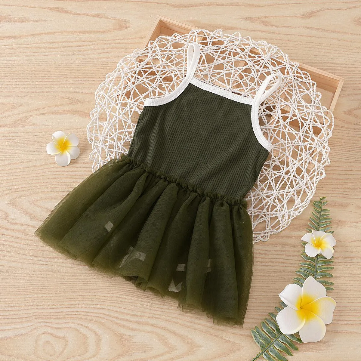 2021 Summer Girls' Knitted Suspender Mesh Stitched Princess Fluffy Skirt