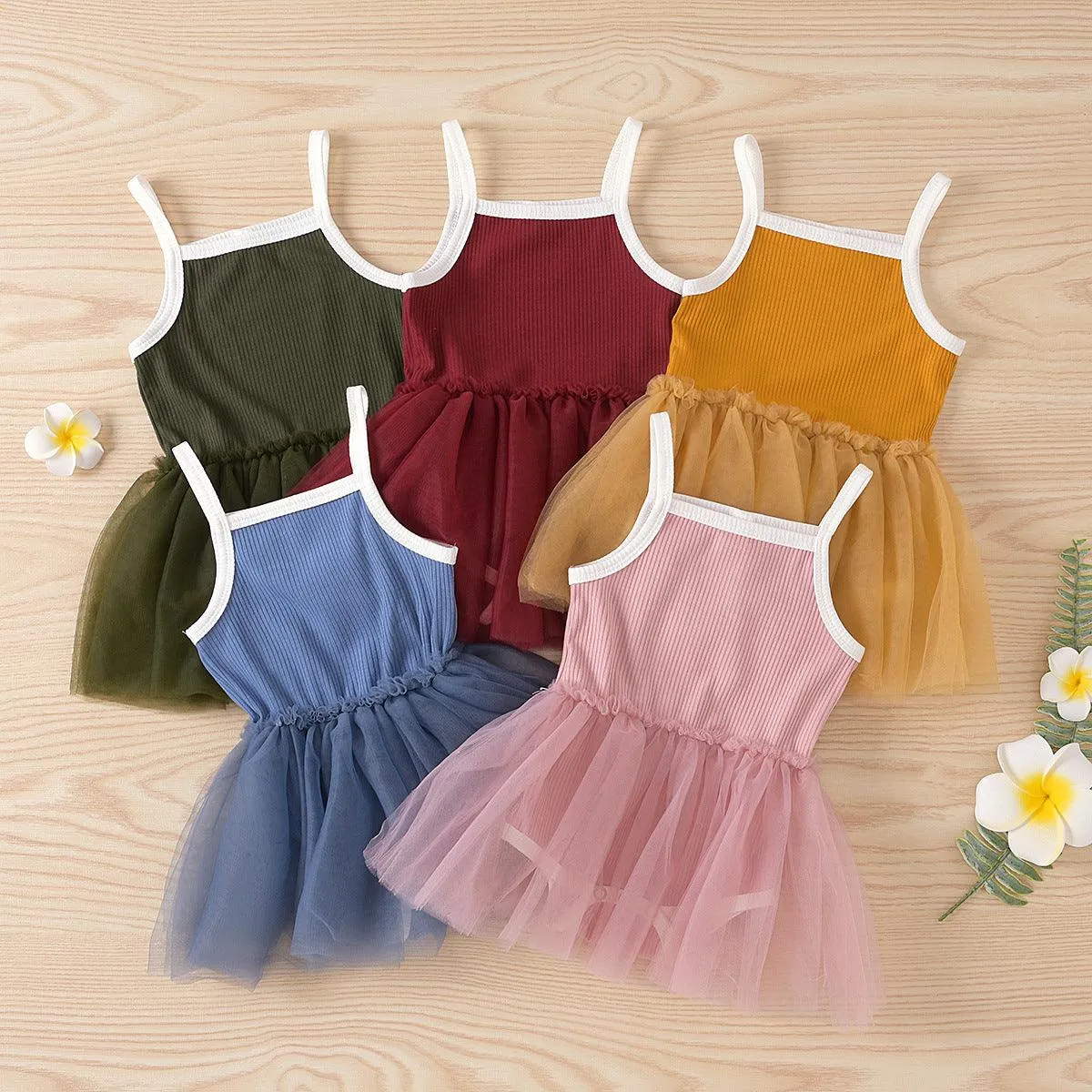 2021 Summer Girls' Knitted Suspender Mesh Stitched Princess Fluffy Skirt