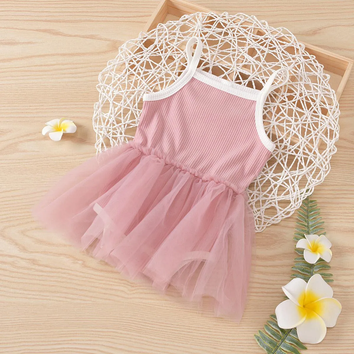 2021 Summer Girls' Knitted Suspender Mesh Stitched Princess Fluffy Skirt