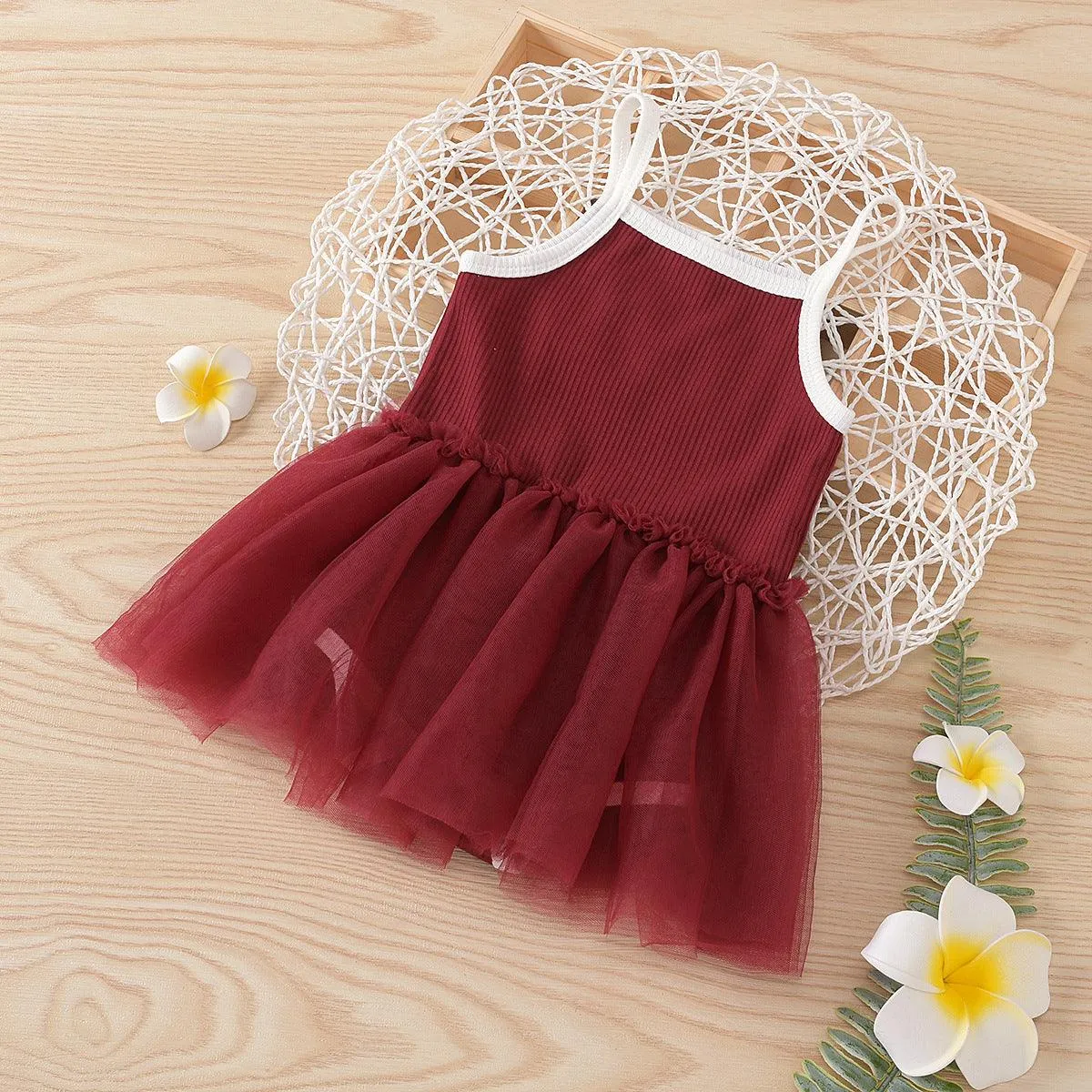 2021 Summer Girls' Knitted Suspender Mesh Stitched Princess Fluffy Skirt