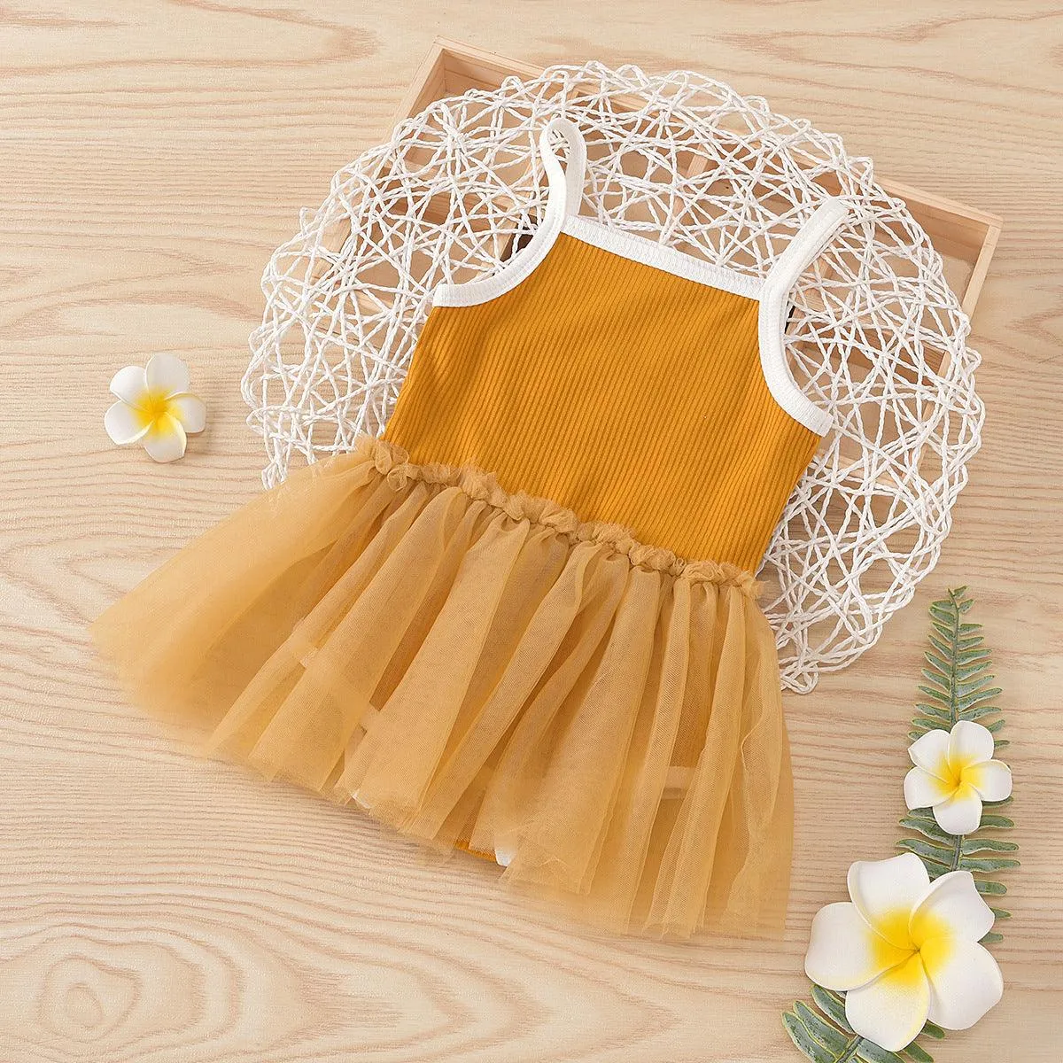 2021 Summer Girls' Knitted Suspender Mesh Stitched Princess Fluffy Skirt