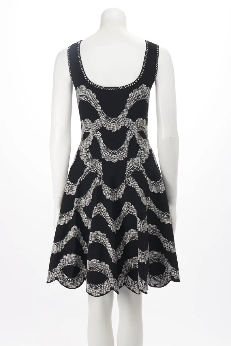 Alexander McQueen Black & White Jacquard Knit Scalloped Hem Dress S