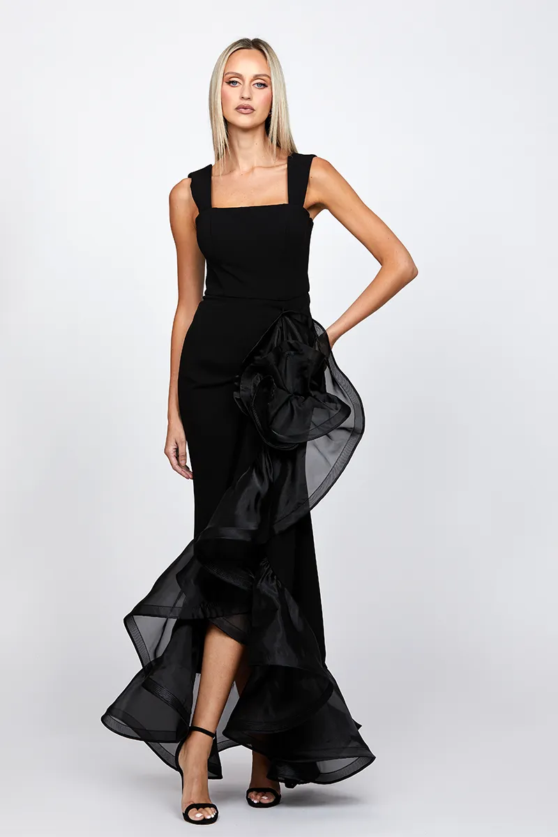 ALEXIS RUFFLE FISHTAIL HI-LOW GOWN