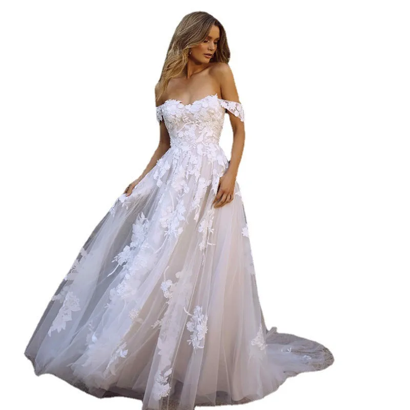 Amozae dress Elegant Wedding Dress off-Shoulder Lace Long Elegant Wedding Dress