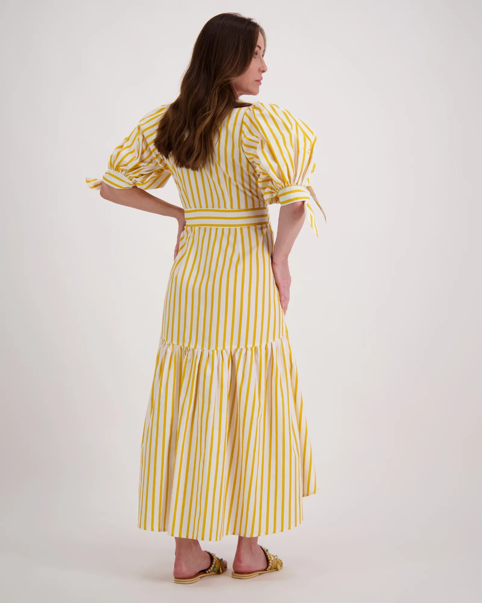 Ariana Wrap Dress in Yellow & White Stripe