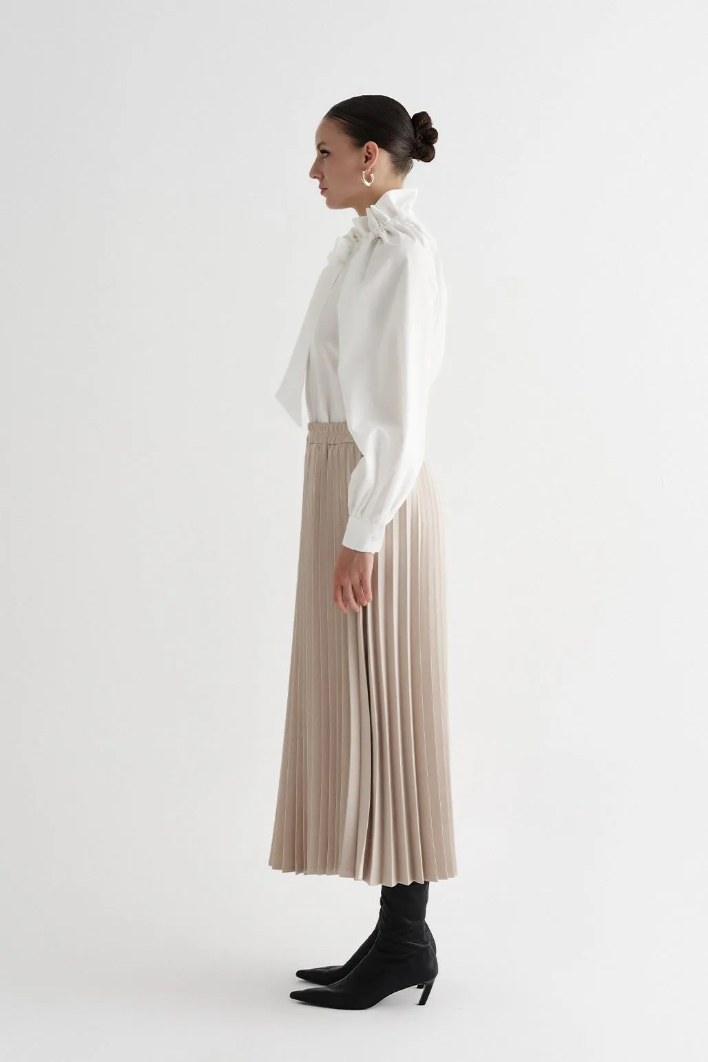 Athens Pleated Long Skirt Stone