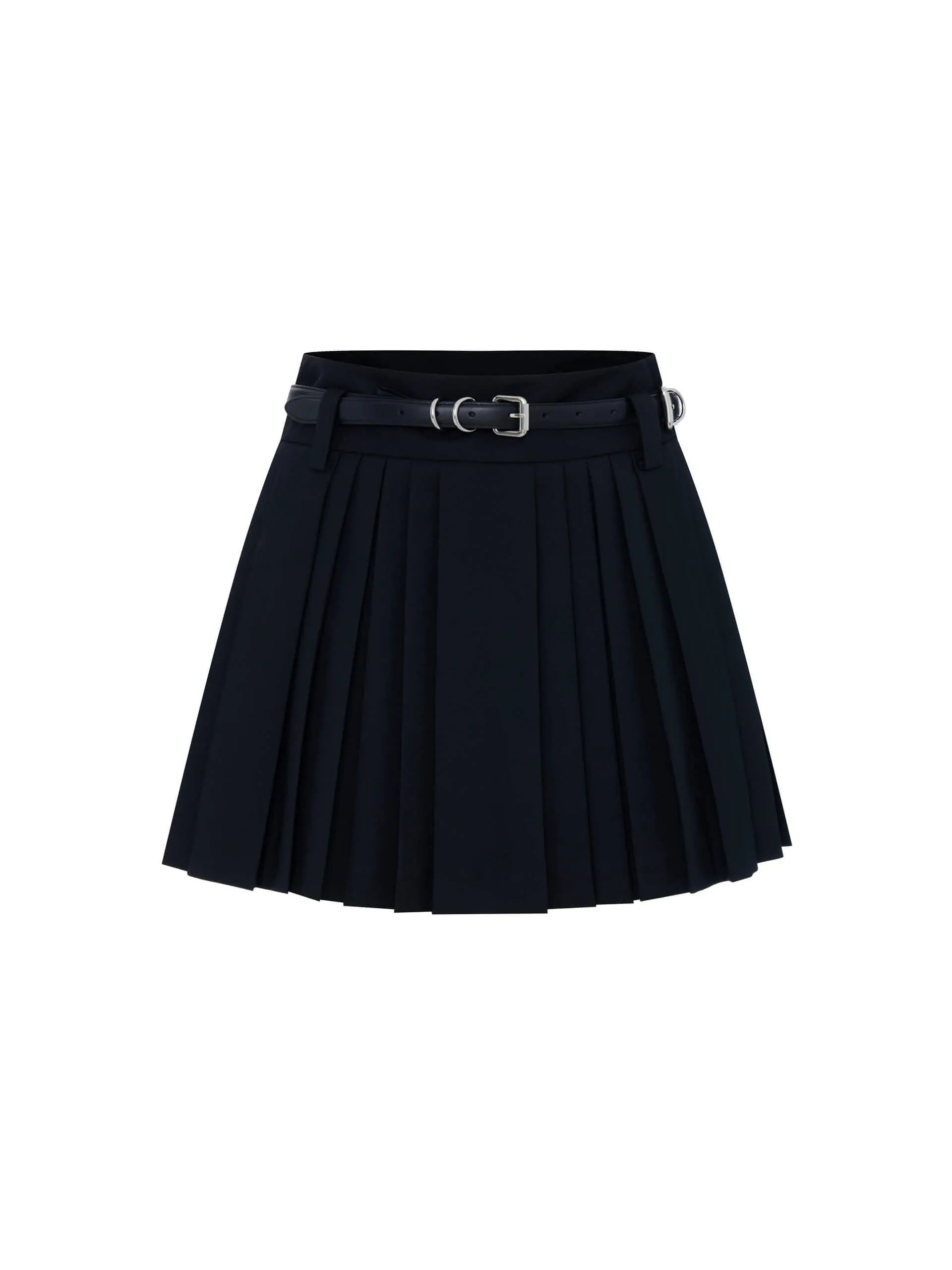 Belt Pleated Mini Skirt