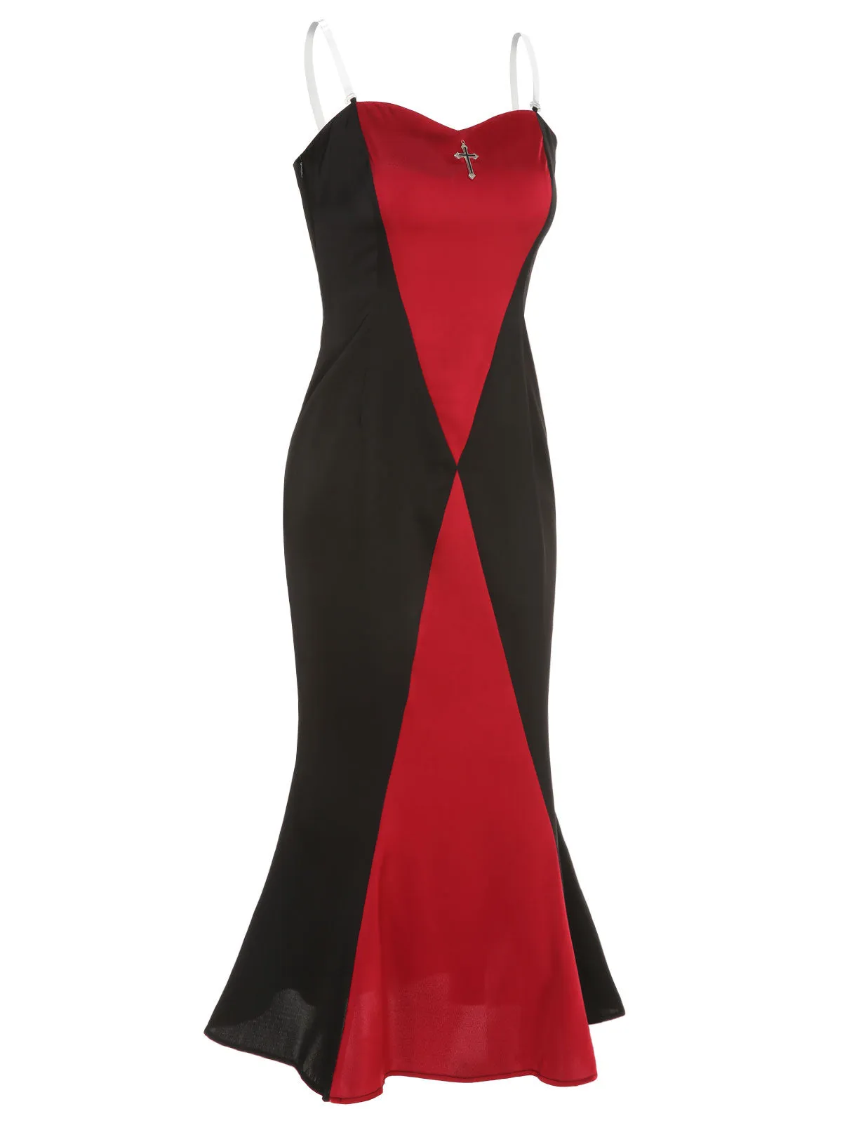 Black & Red 1930s Halloween Fishtail Strap Dress