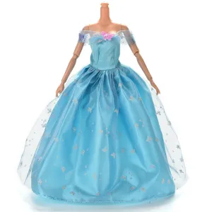 Blue Lace Butterfly Wedding Dress for Barbie Multi Layers Floral Doll Clothes Doll Accessories