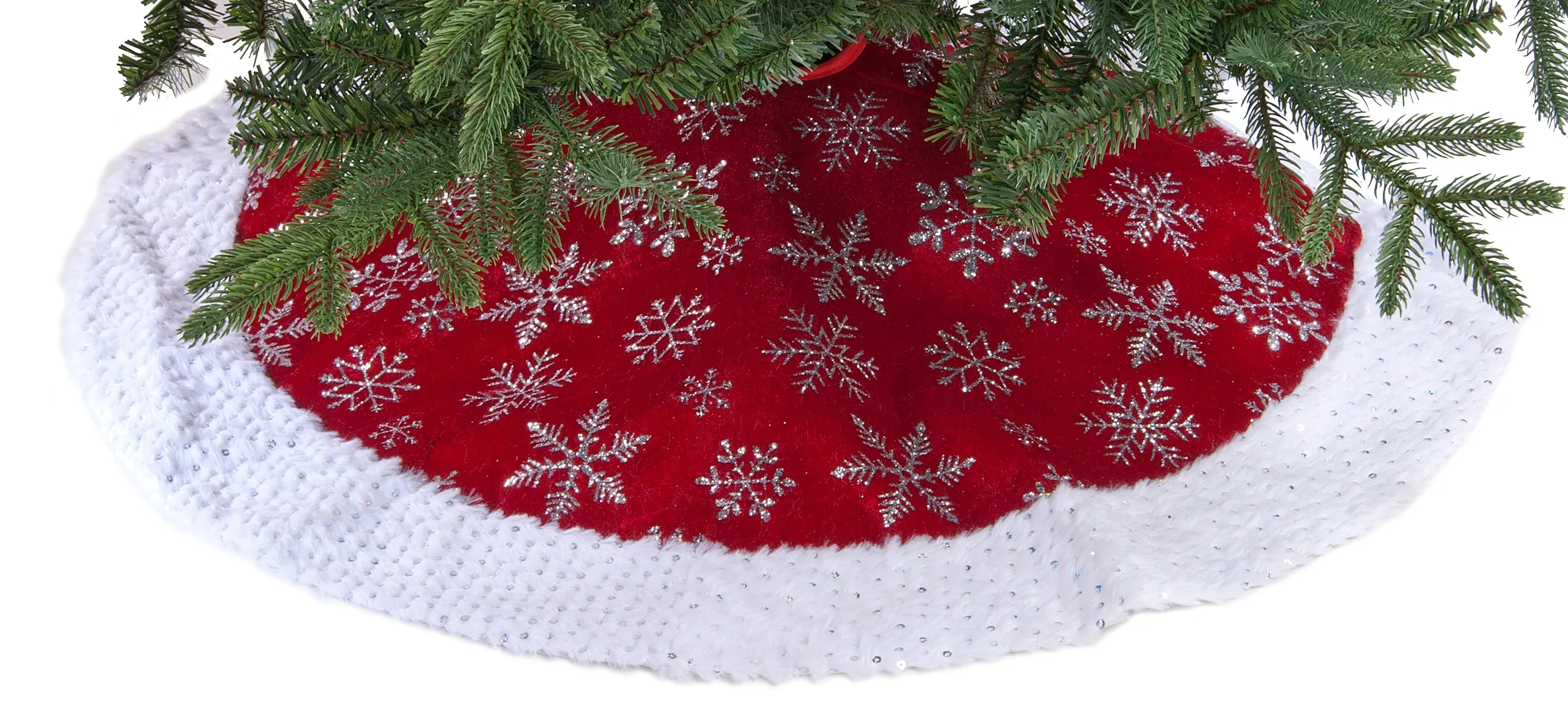 Burgundy with Silver Snowflakes Tree Skirt, 90cm