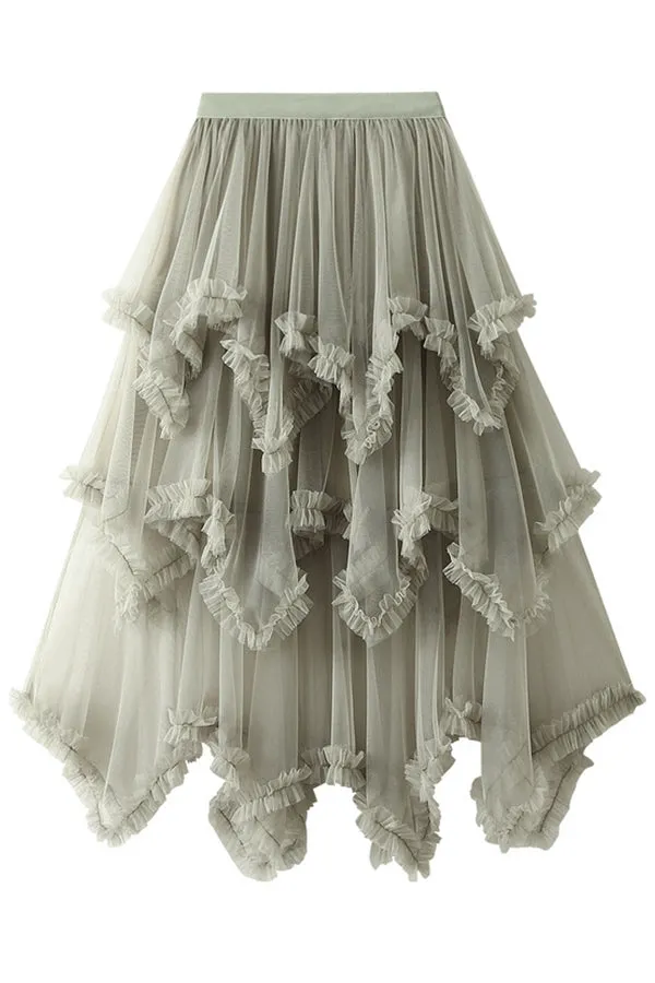 Cake skirt mid-length high waist big swing fluffy fairy gauze dress long skirt