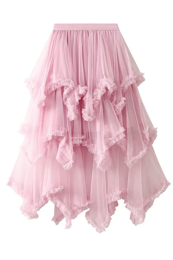 Cake skirt mid-length high waist big swing fluffy fairy gauze dress long skirt