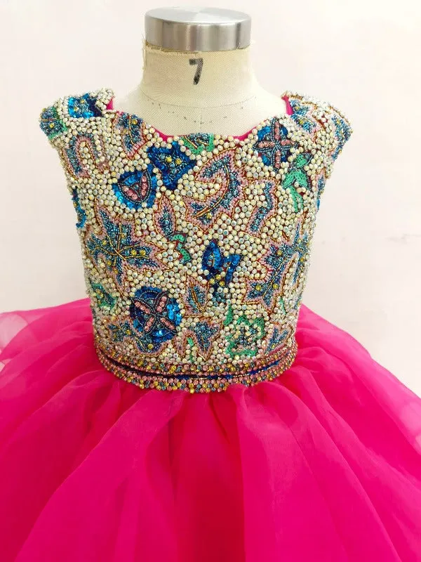 Cap Sleeve Glitzy Beaded Bodice Little Girl Charming Fuchsia Ball Gown