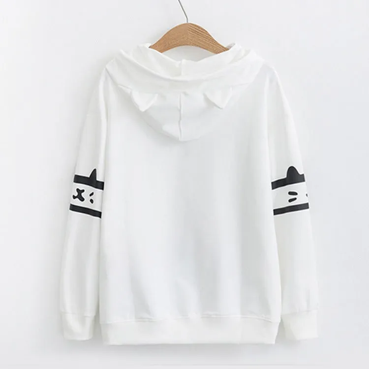 Cat Ear Paw Drawstring Letter Hoodie