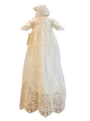 Christening - Gabriella Ivory 3/4 Sleeves Silk & Sequined Lace Gown