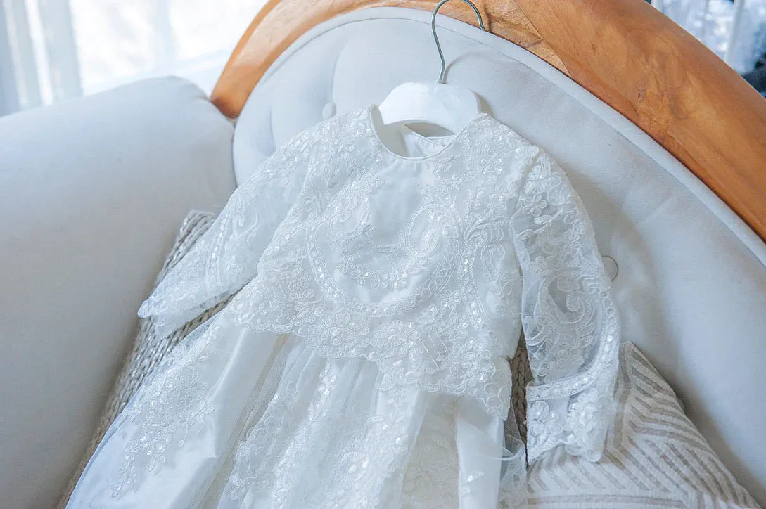 Christening - Josephina Ivory Silk & Sequined Full Lace Gown