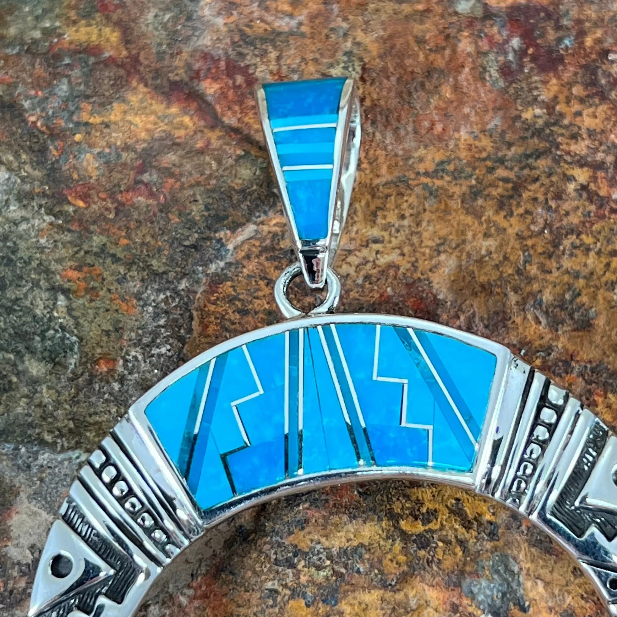 David Rosales Arizona Blue Fancy Inlaid Sterling Silver Pendant