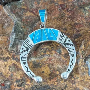 David Rosales Arizona Blue Fancy Inlaid Sterling Silver Pendant