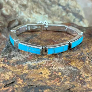 David Rosales Arizona Blue Inlaid Sterling Silver Big Link Bracelet