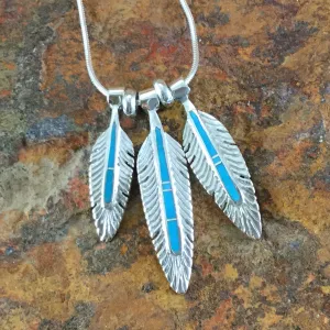 David Rosales Arizona Blue Inlaid Sterling Silver Necklace Feathers