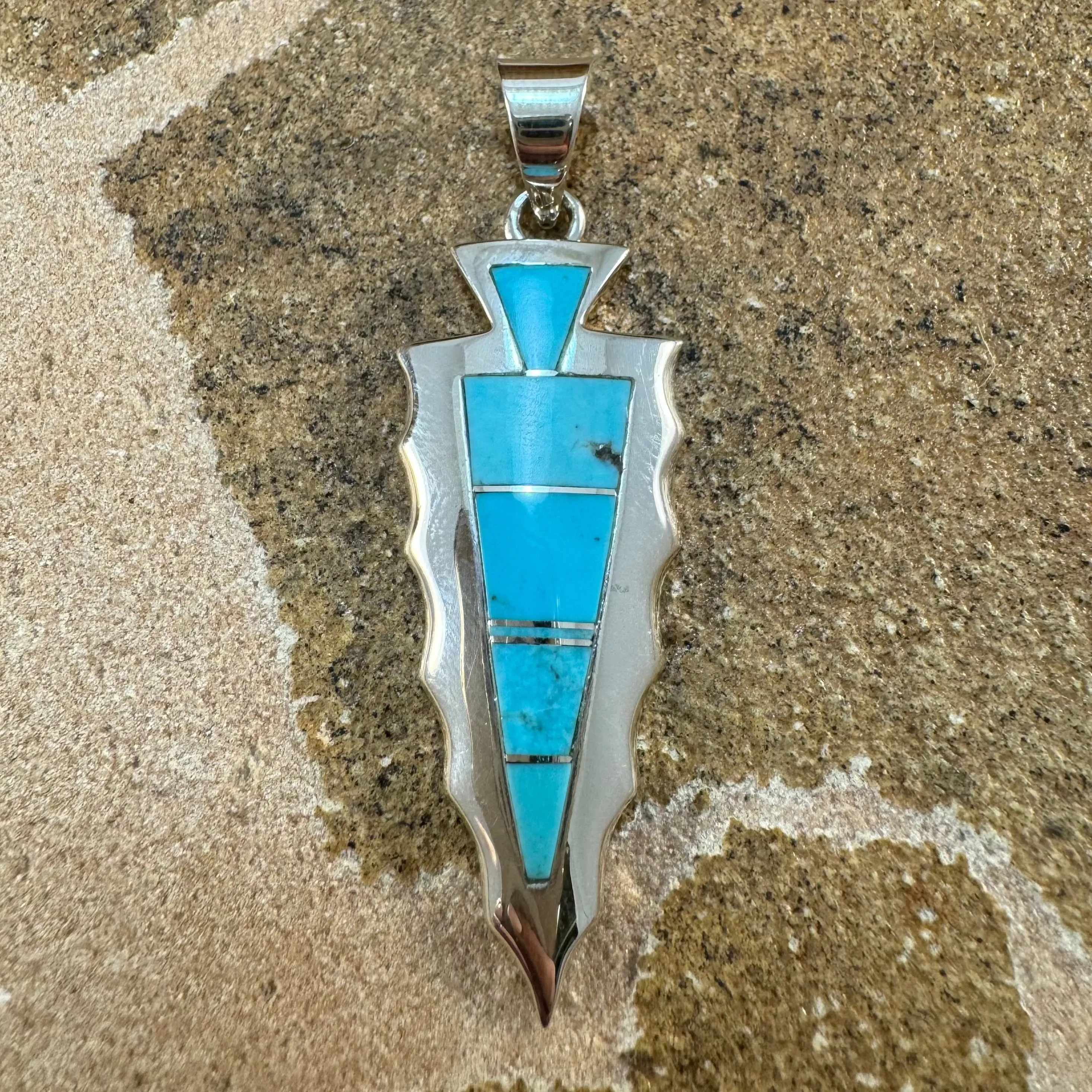 David Rosales Arizona Blue Inlaid Sterling Silver Pendant Arrowhead