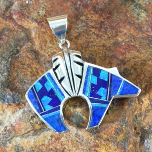 David Rosales Blue Sky Fancy Inlaid Sterling Silver Pendant Bear