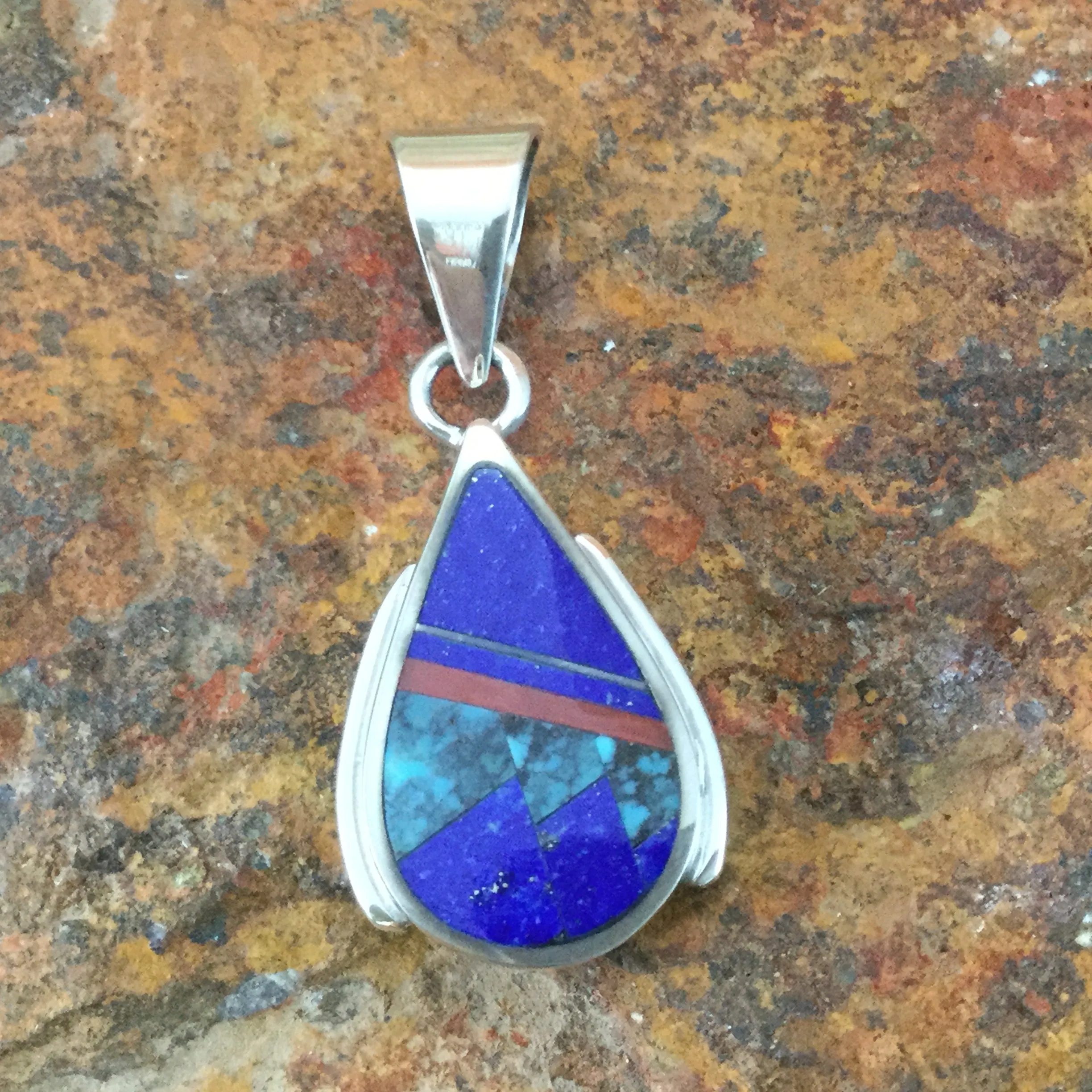 David Rosales Ceremonial Inlaid Sterling Silver Pendant