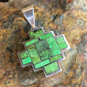 David Rosales Gaspiete Inlaid Sterling Silver Pendant Two-Sided Cross