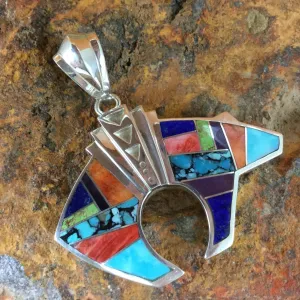 David Rosales Indian Summer Inlaid Sterling Silver Pendant Bear