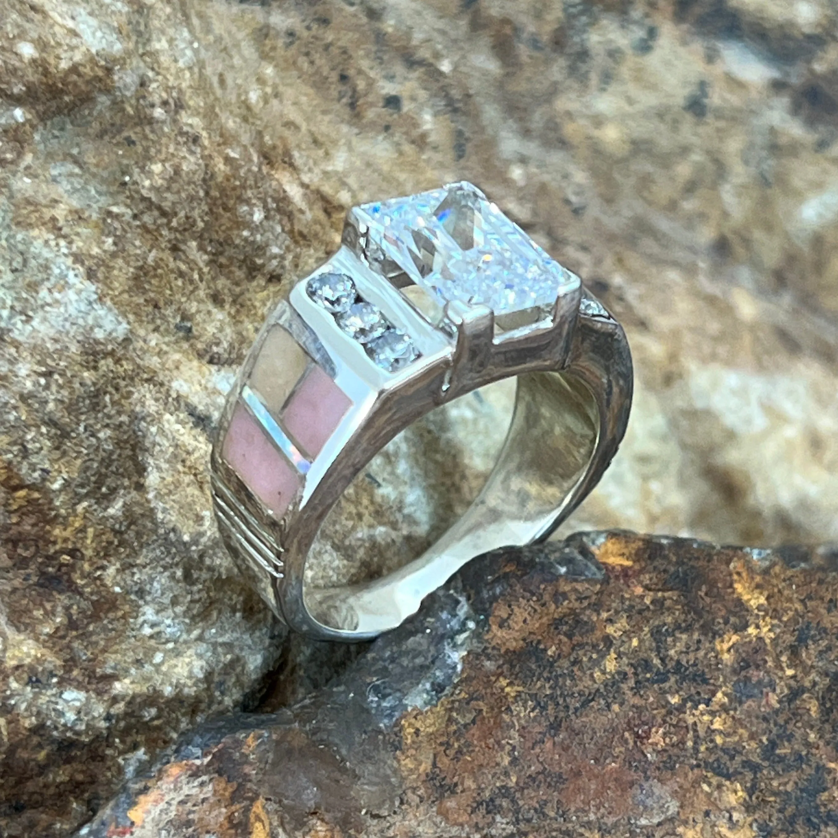 David Rosales Make Me Blush Inlaid Sterling Silver Ring Cubic Zirconia