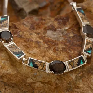 David Rosales Native Lite Inlaid Sterling Silver Necklace w/ Smoky Topaz