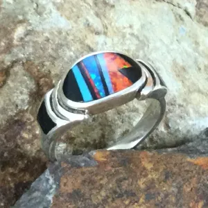 David Rosales Red Moon Fancy Inlaid Sterling Silver Ring