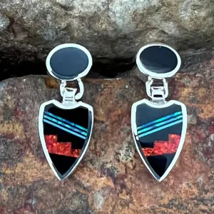 David Rosales Red Moon Inlaid Sterling Silver Earrings Leaf