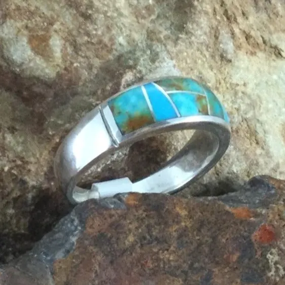 David Rosales Searchlight Turquoise Inlaid Sterling Silver Ring