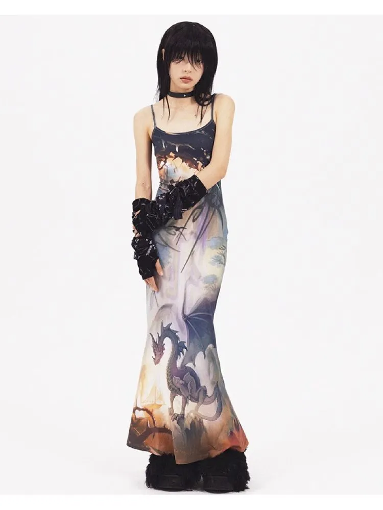 Dragon Print Fishtail Dress【s0000005960】