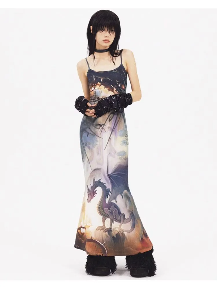 Dragon Print Fishtail Dress【s0000005960】