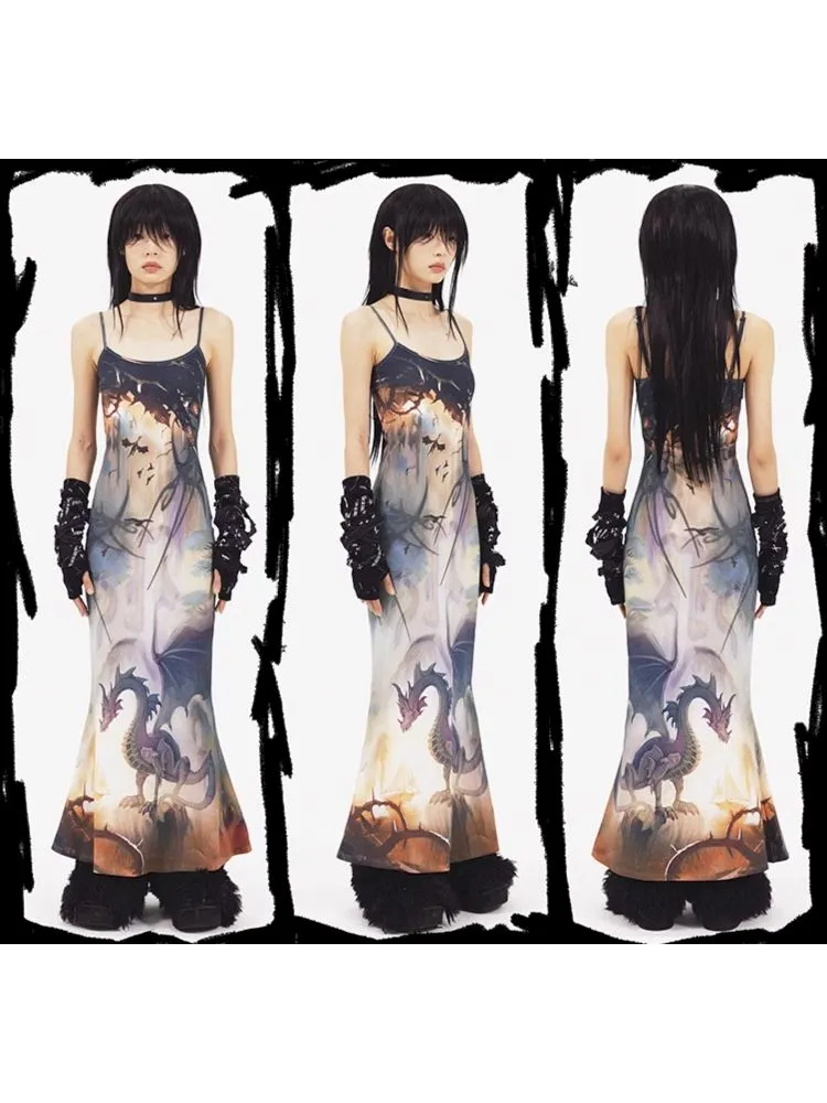 Dragon Print Fishtail Dress【s0000005960】