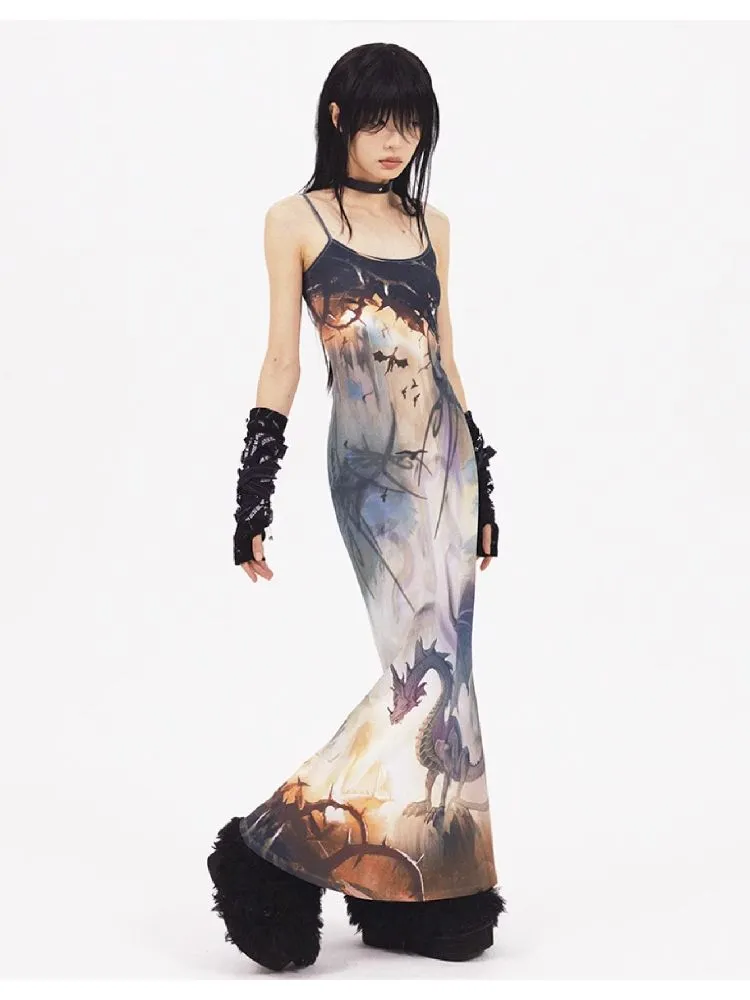 Dragon Print Fishtail Dress【s0000005960】