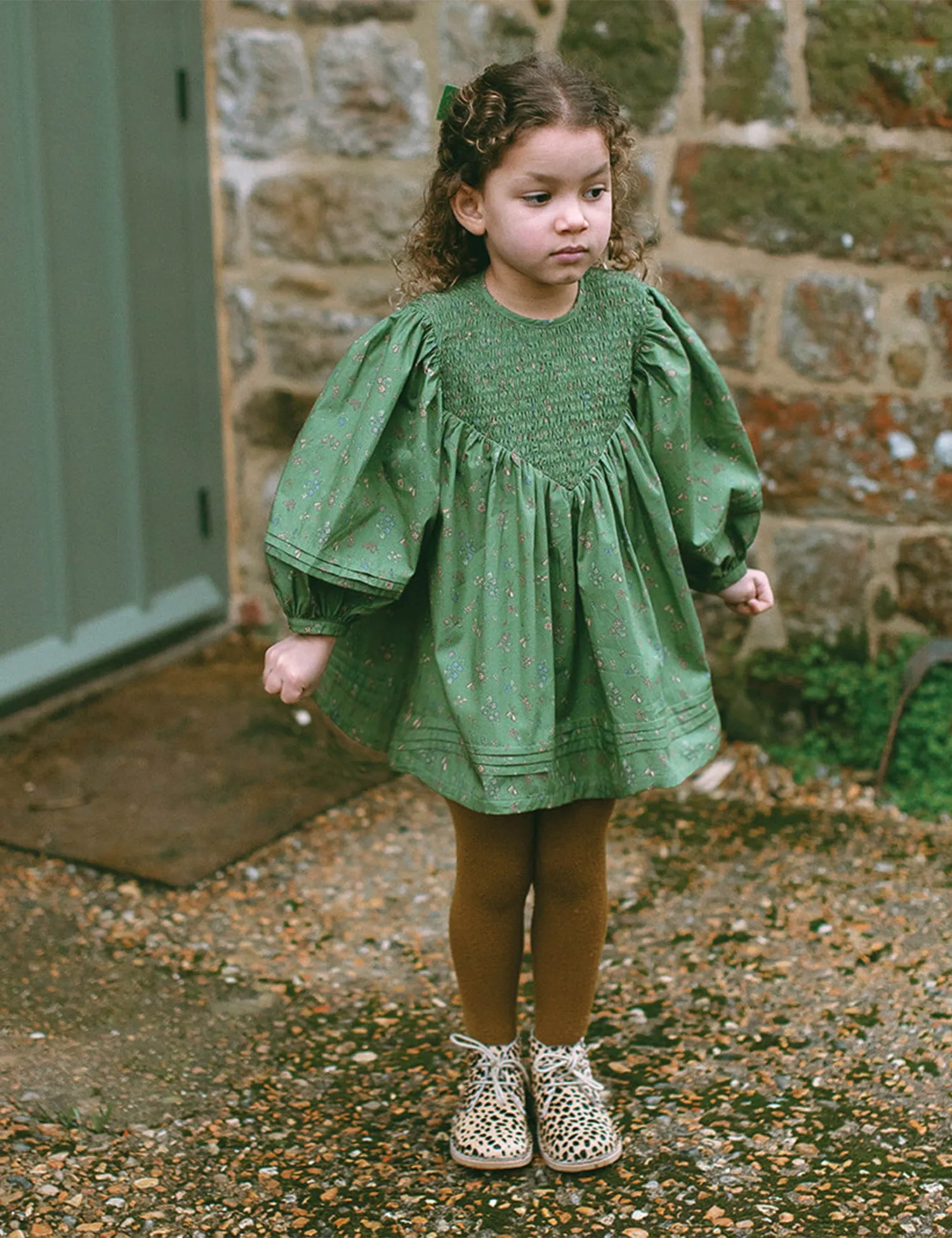 Draughts Dress in Pear Green Floral