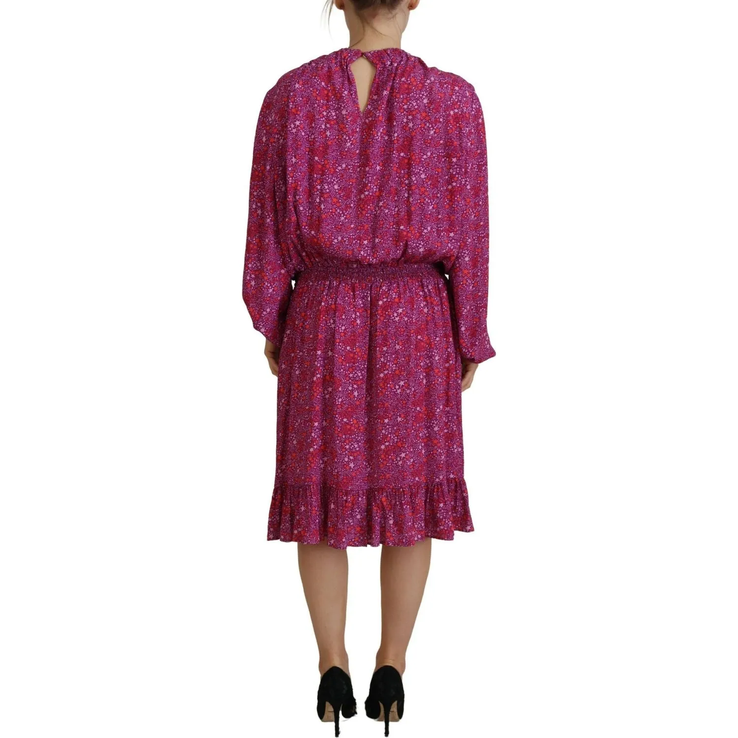 Dsquared² Fuchsia Stars Embellished Long Sleeves Dress