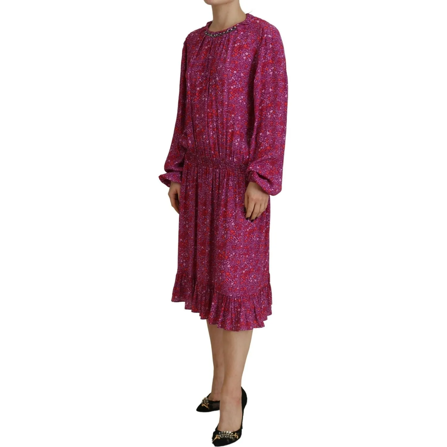 Dsquared² Fuchsia Stars Embellished Long Sleeves Dress