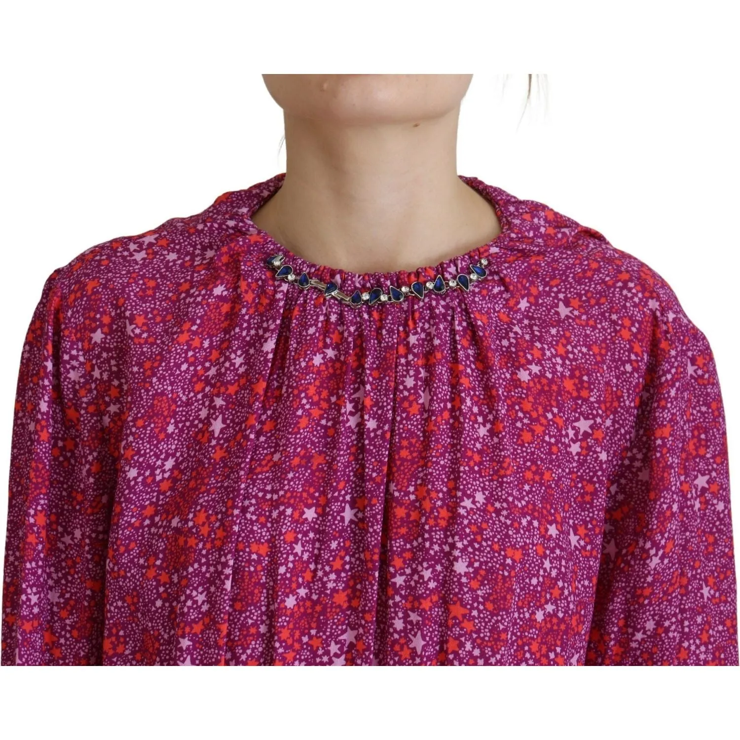 Dsquared² Fuchsia Stars Embellished Long Sleeves Dress