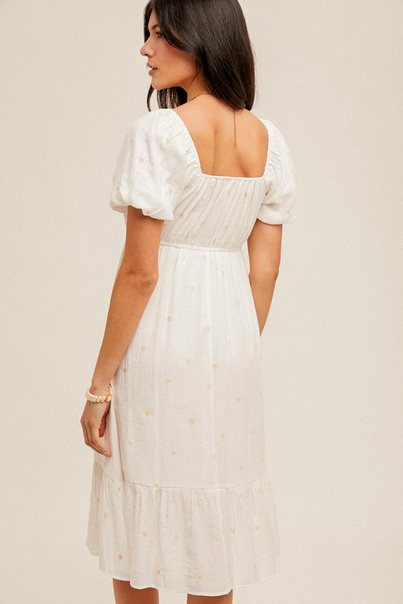 Embroidered Hearts Midi Dress