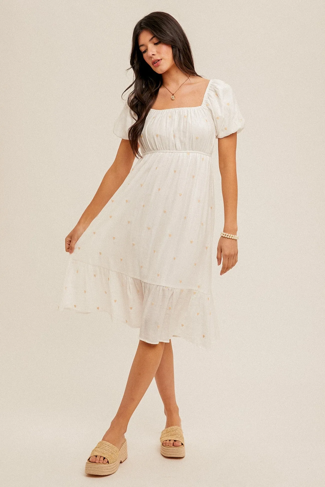 Embroidered Hearts Midi Dress