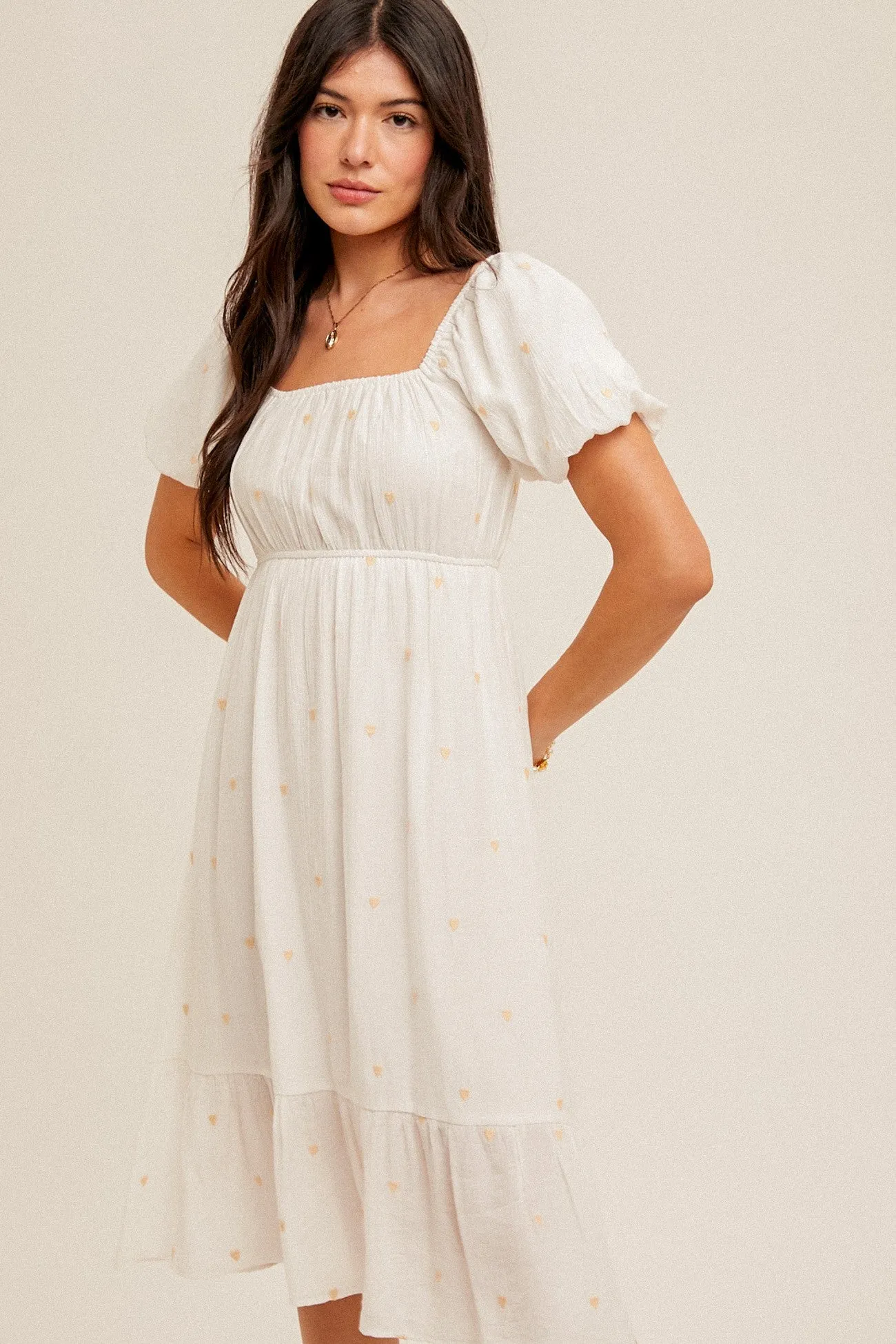 Embroidered Hearts Midi Dress