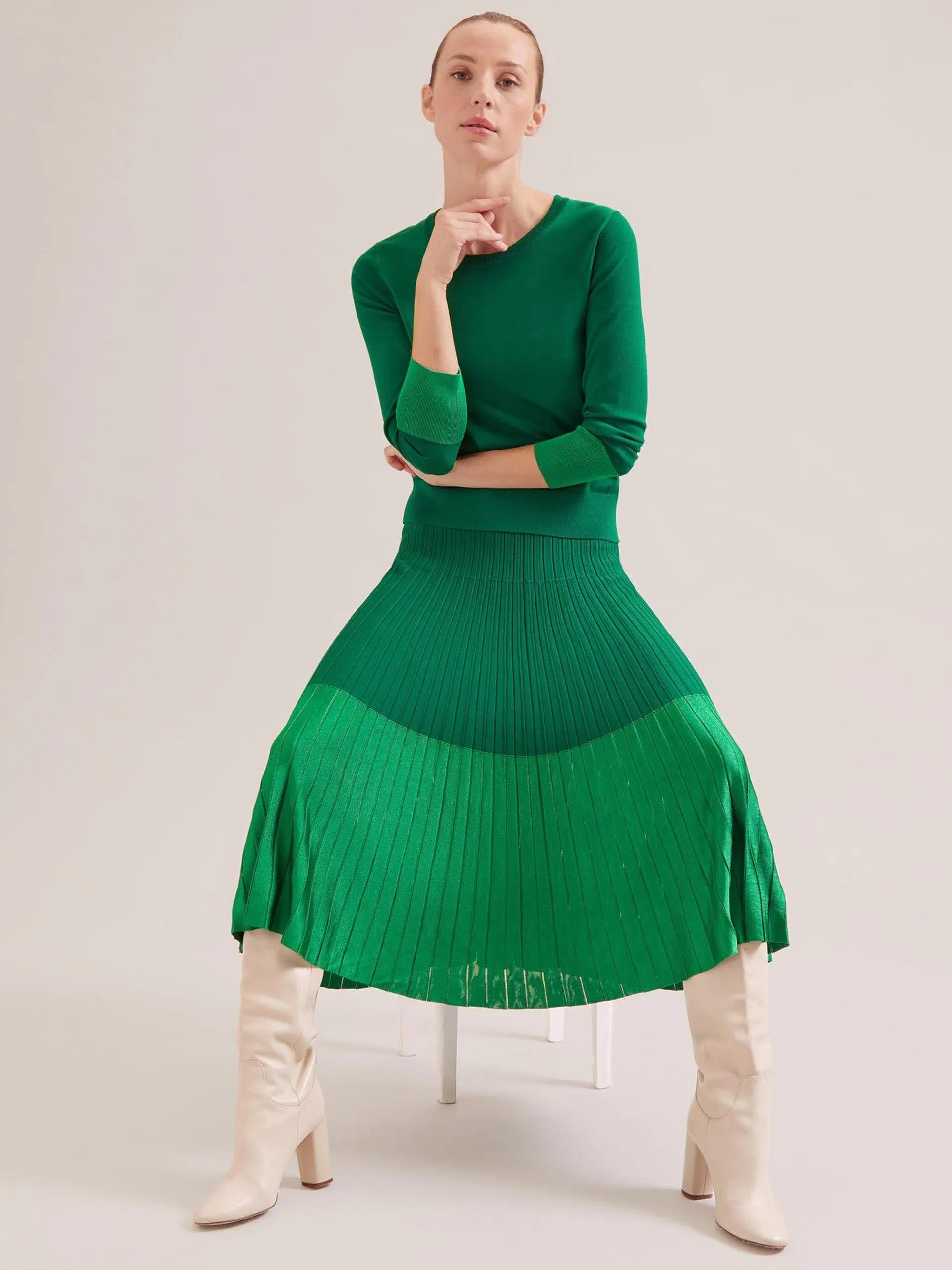 Emerald green Colette contrast hem skirt