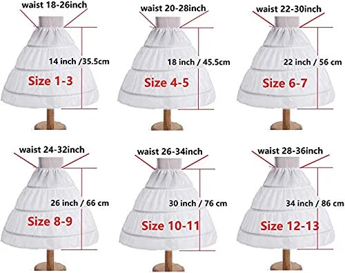 Fancydresswale Girls' 1 2 3 Hoops Petticoat Full Slips Flower Girls Crinoline Cancan Skirts for Ball Gowns 1-12 Year Old