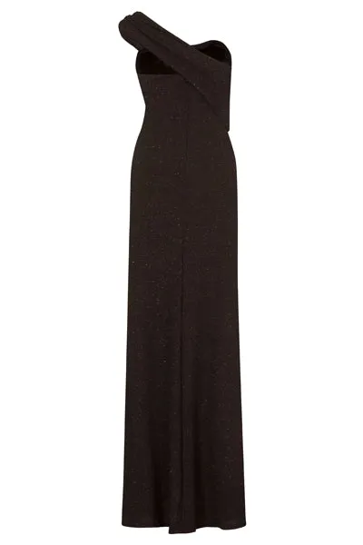 Felicia Black Glittered Diamante One Shoulder Fishtail Maxi Dress