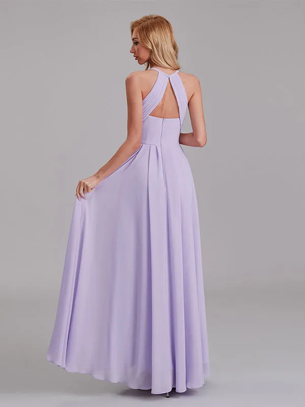 Gorgeous Halter Pleated Chiffon Long Bridesmaid Dress